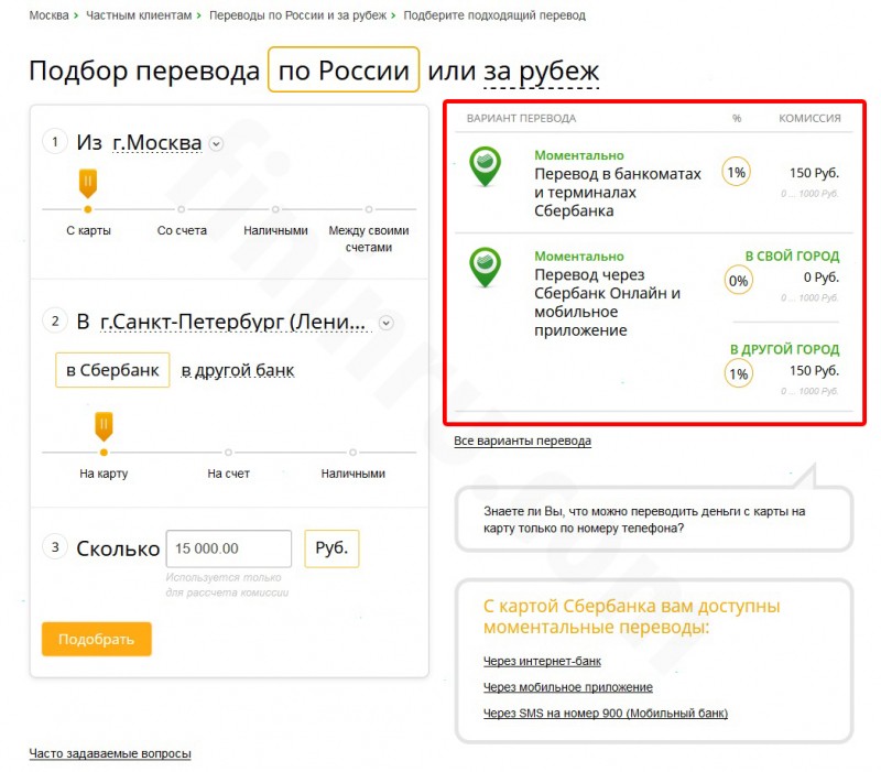 Комиссия Сбербанка за перевод денег с карты на карту и другими способами
